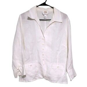 Talbots Cream 100% Irish Linen Blazer Jacket Size 14